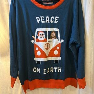 Tipsy Elves Blue & Orange 'Peace on Earth' Graphic Crewneck Sweater